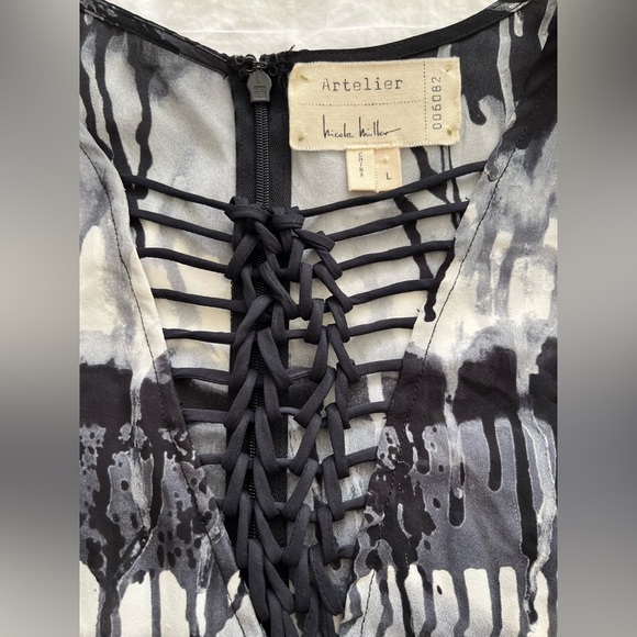 ✨ Nicole Miller Artelier 100% Silk Abstract Print Sleeveless Top ✨ (Sz L) - Picture 2 of 10